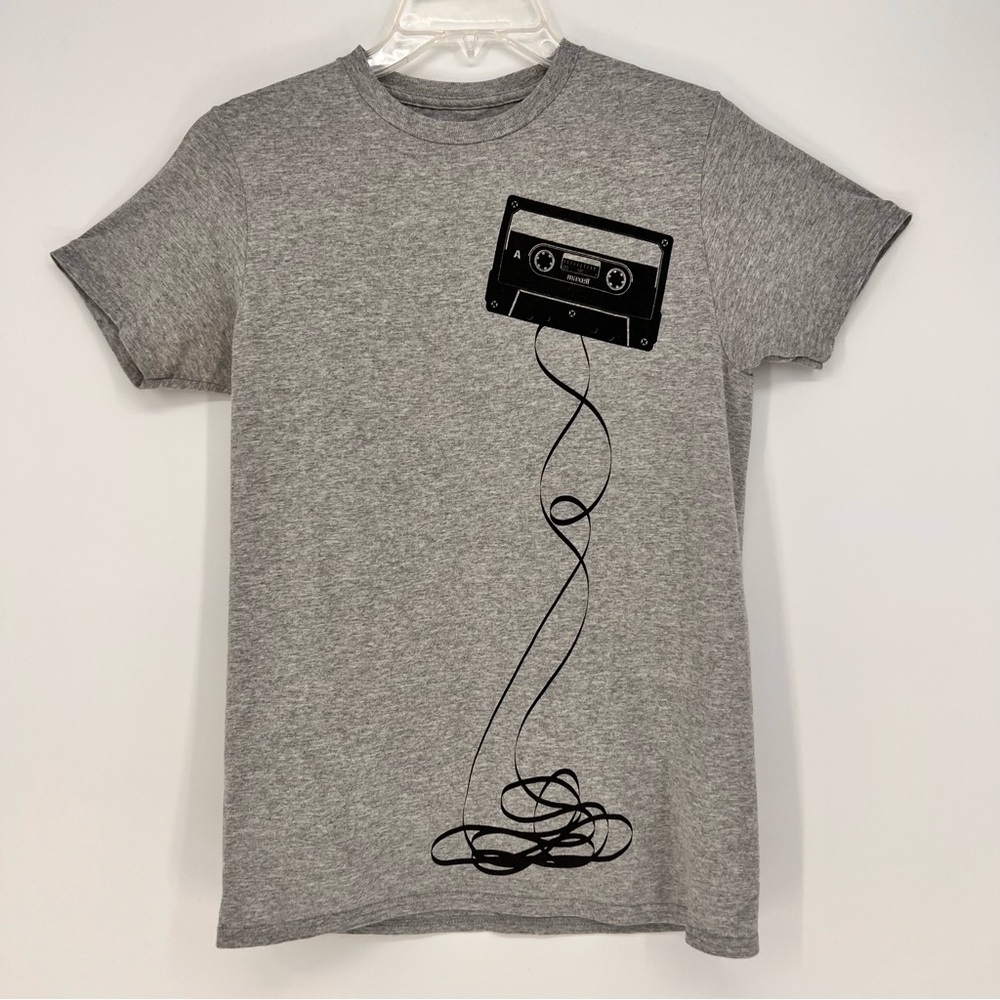 Maxell Women's T-Shirt Small Gray Short Sleeve Unwound Cassette Audio Tape Retro